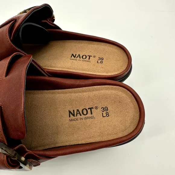 Naot Choice Mules Women's Size 39 Soft Chestnut Leather Block Heel Slip On