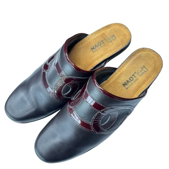 Naot Clogs Leather Mule Block Heel Womens Comfort Shoe Sz EU 38 US 7.5 Slip-on