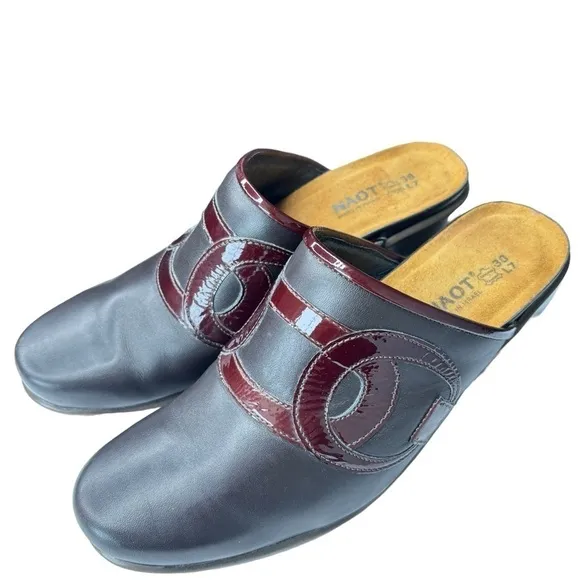 Naot Clogs Leather Mule Block Heel Womens Comfort Shoe Sz EU 38 US 7.5 Slip-on