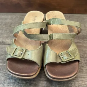 NAOT sandals, Size 7, green, travel, slip on, leather, comfortable walking shoes