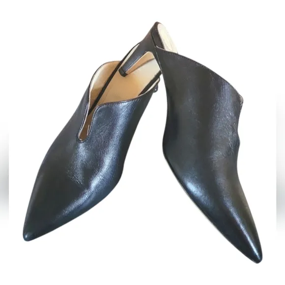 Napoleoni Black Leather Women's Made in Italy Pointed Toes Mules Sz 38
