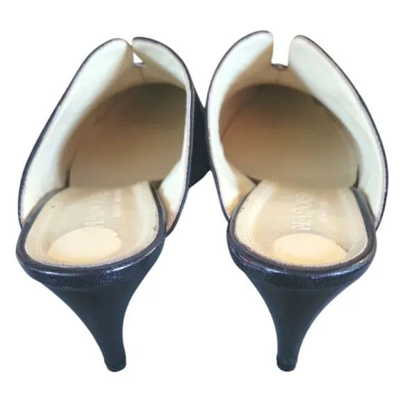 Napoleoni Black Leather Women's Made in Italy Pointed Toes Mules Sz 38