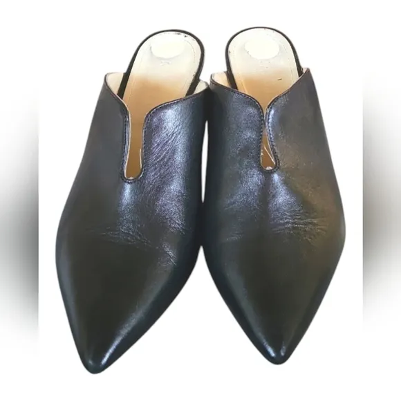 Napoleoni Black Leather Women's Made in Italy Pointed Toes Mules Sz 38