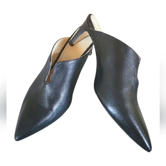 Napoleoni Black Leather Women's Made in Italy Pointed Toes Mules Sz 38