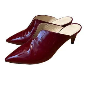 Napoleoni Glossy Patent Leather Heeled Mules Maroon Red Italy Sz. 39 (US 8.5)