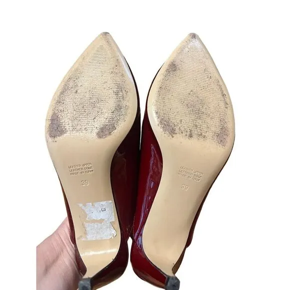 Napoleoni Glossy Patent Leather Heeled Mules Maroon Red Italy Sz. 39 (US 8.5)