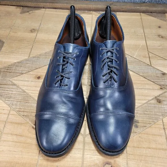 NARROW Allen Edmonds  &quot;PARK AVENUE&quot; Cap-Toe Oxfords 9 A Navy Made in USA