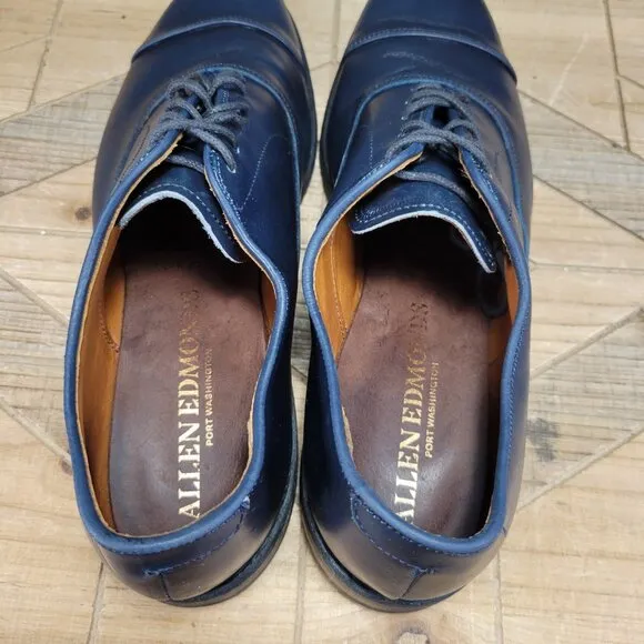NARROW Allen Edmonds  &quot;PARK AVENUE&quot; Cap-Toe Oxfords 9 A Navy Made in USA