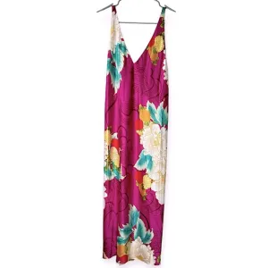 Natori Floral Pink Satin Slip Dress Midi Chemise V-Neck Small New with Tags