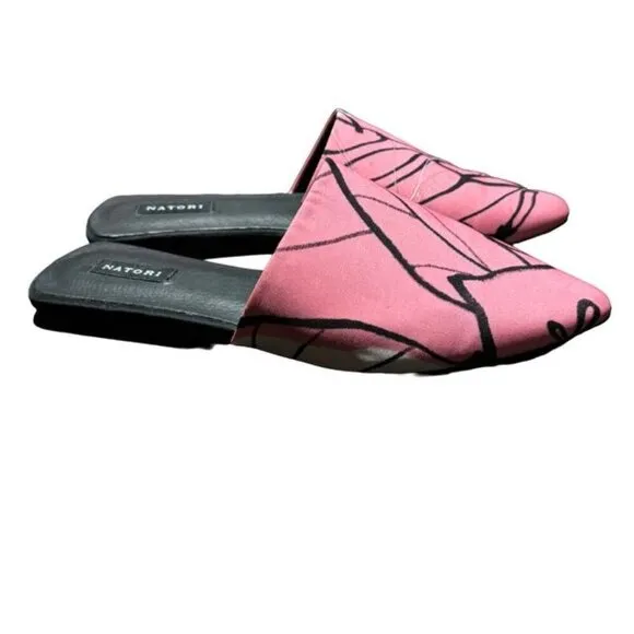 Natori Womens Adore Hana Satin Pink And Black  Slip On Mules Size 6