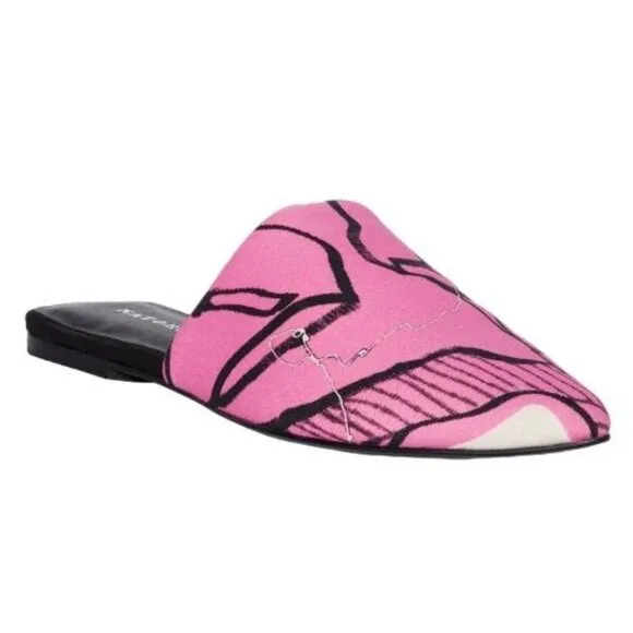 Natori Womens Adore Hana Satin Pink And Black  Slip On Mules Size 6