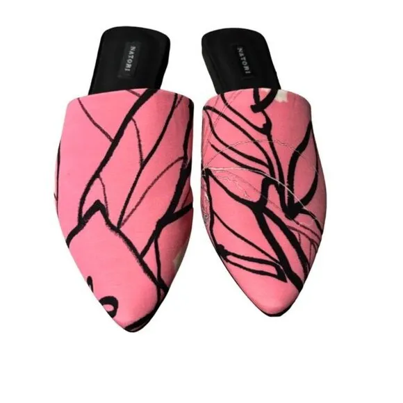 Natori Womens Adore Hana Satin Pink And Black  Slip On Mules Size 6
