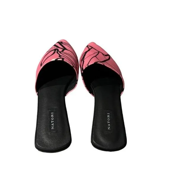 Natori Womens Adore Hana Satin Pink And Black  Slip On Mules Size 6