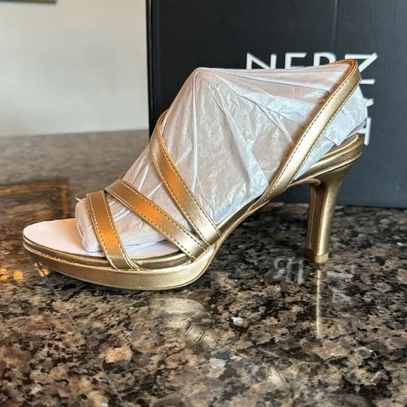 Naturalizer Brenta bronze pearl 3” slingback strappy heel NIB 12M