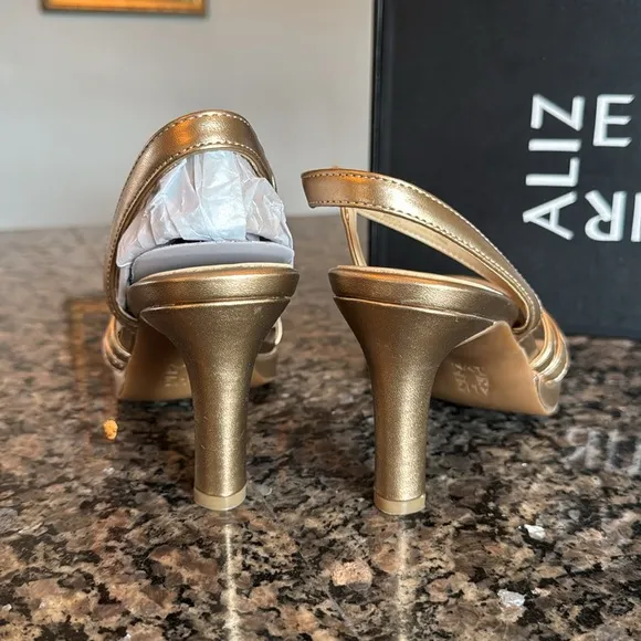 Naturalizer Brenta bronze pearl 3” slingback strappy heel NIB 12M