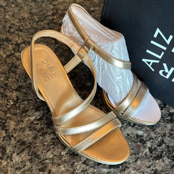 Naturalizer Brenta bronze pearl 3” slingback strappy heel NIB 12M