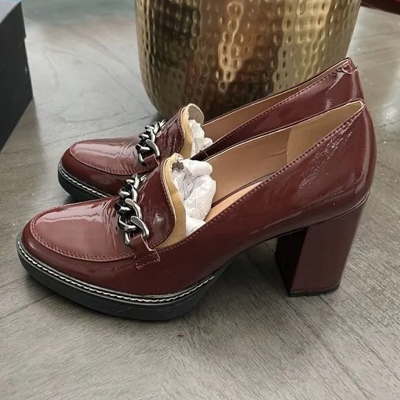 Naturalizer Callie Patent Leather Chain Detail Lug Sole Moc Loafer Pumps
