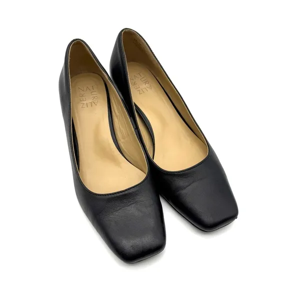 Naturalizer Karina Black Leather Square Toe Block Heel Pump 8.5 Wide