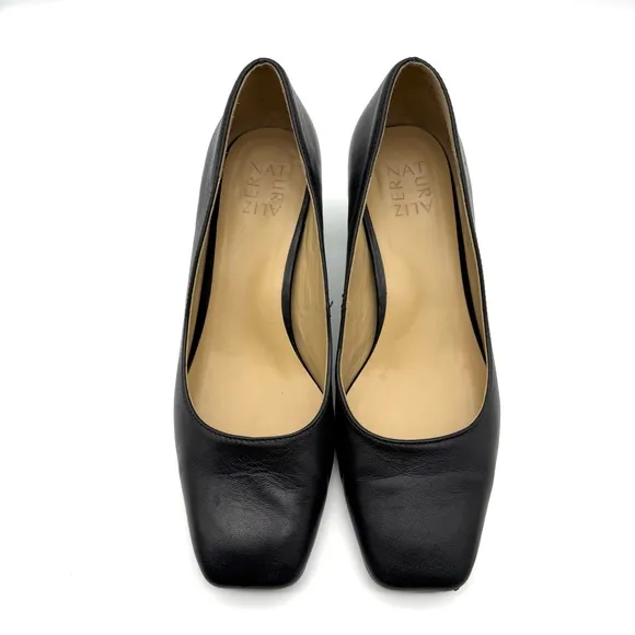Naturalizer Karina Black Leather Square Toe Block Heel Pump 8.5 Wide