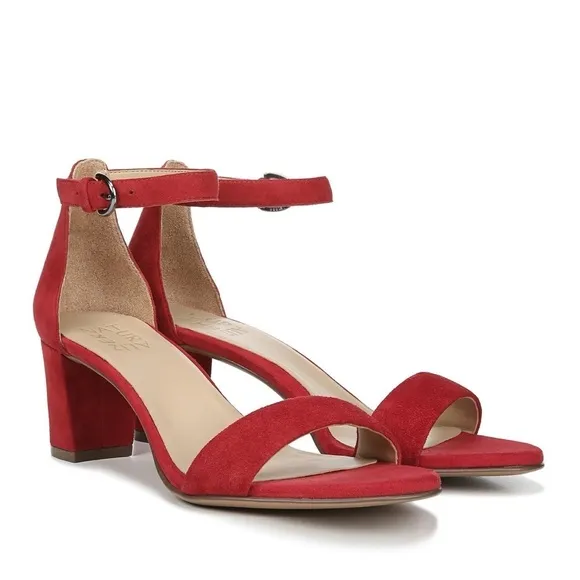 NATURALIZER Vera Ankle Strap Sandal in Hot Sauce Suede (WIDE)
