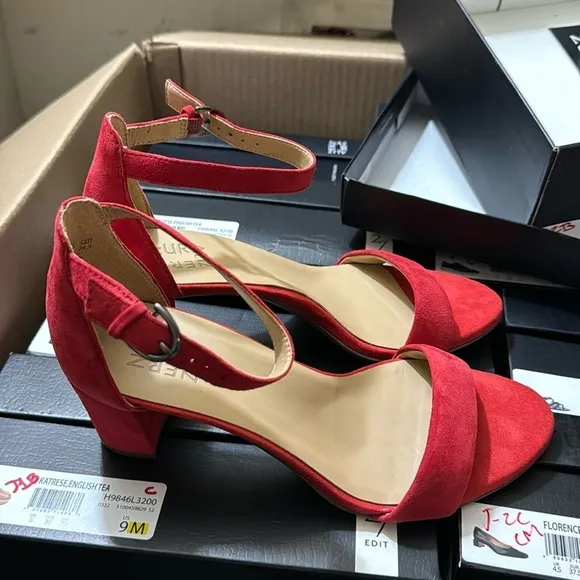 NATURALIZER Vera Ankle Strap Sandal in Hot Sauce Suede (WIDE)