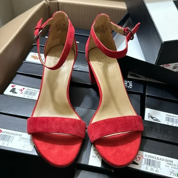 NATURALIZER Vera Ankle Strap Sandal in Hot Sauce Suede (WIDE)