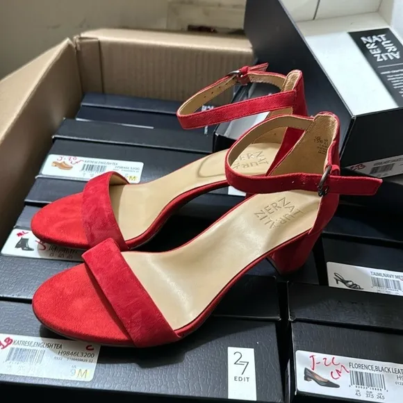 NATURALIZER Vera Ankle Strap Sandal in Hot Sauce Suede (WIDE)
