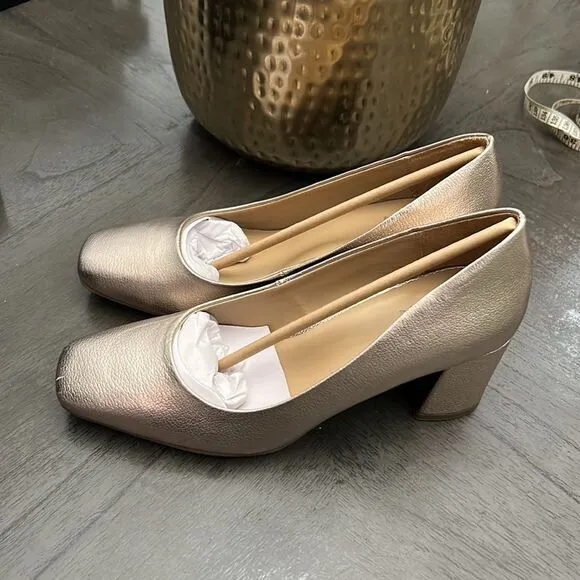 NATURALIZER Warner Square Toe Pump In Warm Silver (WIDE)
