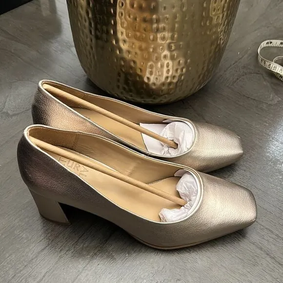 NATURALIZER Warner Square Toe Pump In Warm Silver (WIDE)