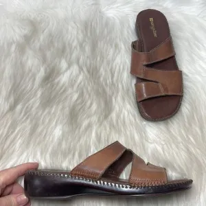 Naturalizer Wiser Brown Leather Strappy Slide Wedge Mules Sz 8