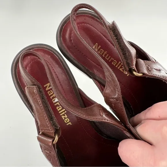 Naturalizer womens heels size 7.5 brown leather vintage 80s 90s slingback