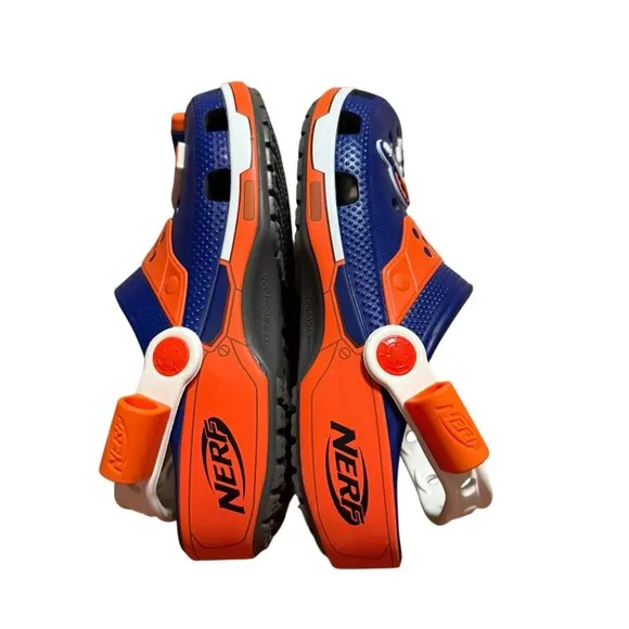 Nerf X Crocs Navy &amp; Orange Clogs With Jibbitz Charms Kids Size J6 Lightweight