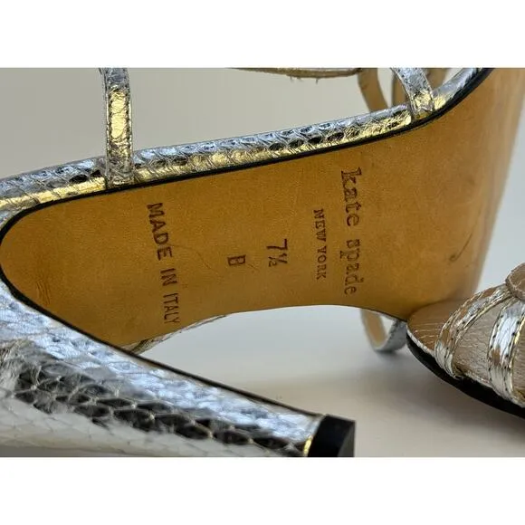NEW $325 Y2K RARE Kate Spade‎ Italy Metallic Snakeskin Silver Slingback Heels