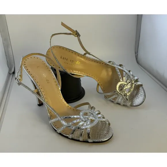 NEW $325 Y2K RARE Kate Spade‎ Italy Metallic Snakeskin Silver Slingback Heels