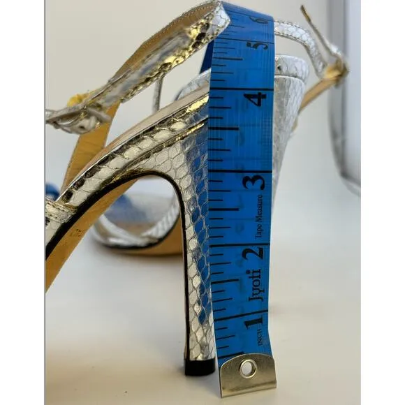 NEW $325 Y2K RARE Kate Spade‎ Italy Metallic Snakeskin Silver Slingback Heels