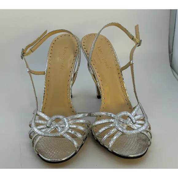 NEW $325 Y2K RARE Kate Spade‎ Italy Metallic Snakeskin Silver Slingback Heels