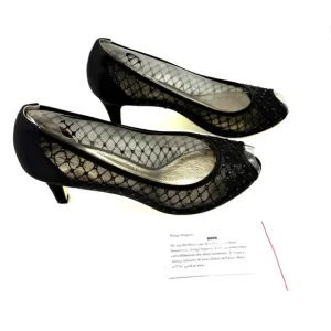 NEW ADRIANNA PAPELL Womens Black Jamie Peep Toe Kitten Heel Slip On Pumps 11 M