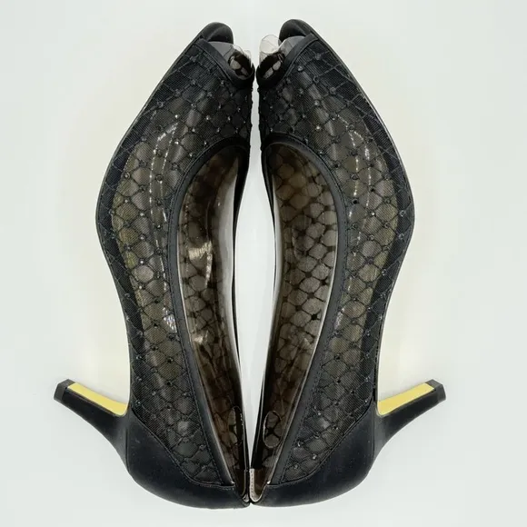 NEW ADRIANNA PAPELL Womens Black Jamie Peep Toe Kitten Heel Slip On Pumps 11 M