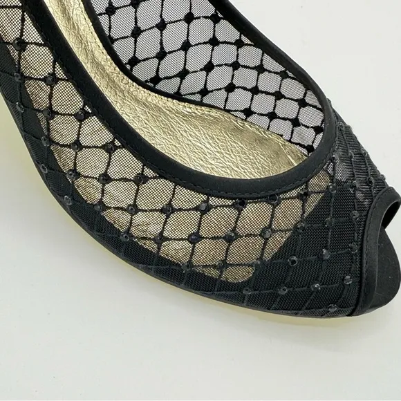 NEW ADRIANNA PAPELL Womens Black Jamie Peep Toe Kitten Heel Slip On Pumps 11 M