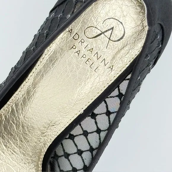 NEW ADRIANNA PAPELL Womens Black Jamie Peep Toe Kitten Heel Slip On Pumps 11 M