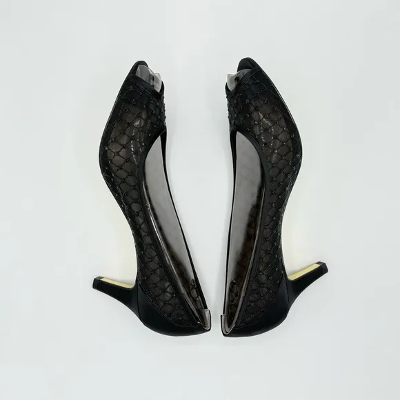 NEW ADRIANNA PAPELL Womens Black Jamie Peep Toe Kitten Heel Slip On Pumps 11 M