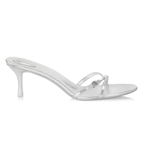 NEW Alexander Wang Lucienne 65 Strappy Slide Heels Silver Metallic Rhinestone 39