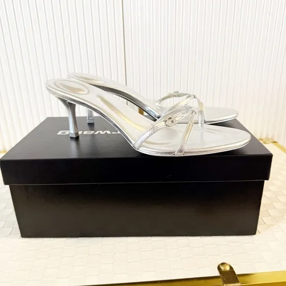 NEW Alexander Wang Lucienne 65 Strappy Slide Heels Silver Metallic Rhinestone 39
