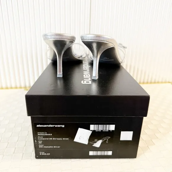NEW Alexander Wang Lucienne 65 Strappy Slide Heels Silver Metallic Rhinestone 39