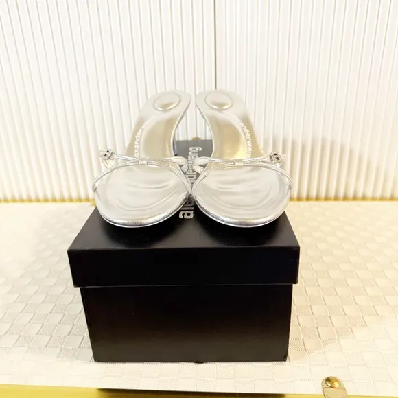 NEW Alexander Wang Lucienne 65 Strappy Slide Heels Silver Metallic Rhinestone 39