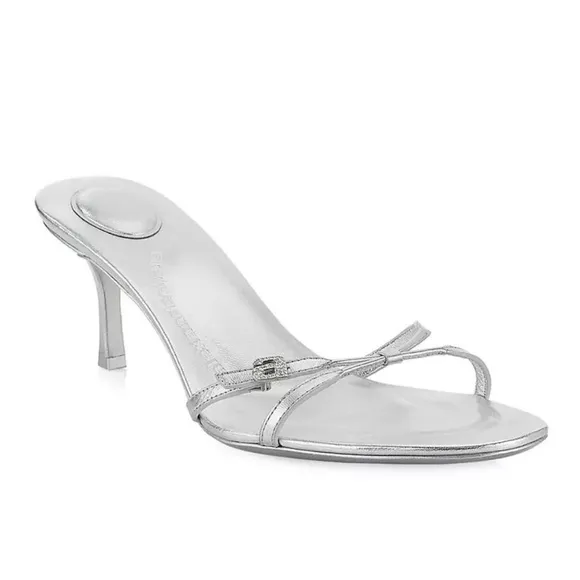 NEW Alexander Wang Lucienne 65 Strappy Slide Heels Silver Metallic Rhinestone 39