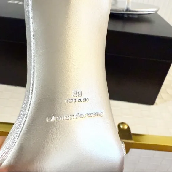 NEW Alexander Wang Lucienne 65 Strappy Slide Heels Silver Metallic Rhinestone 39