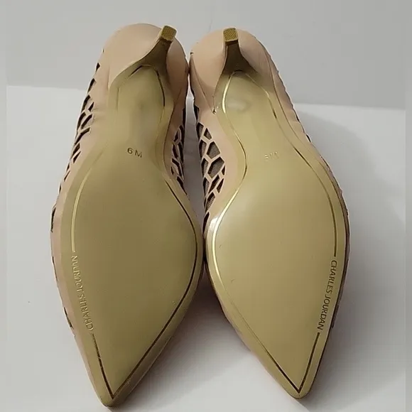 New and Unworn Nude Leather Charles Jourdan Kitten Heels Size 6