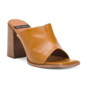 NEW ANGEL ALARCON Made In Spain Leather Mules With Block Heels tan 663mn