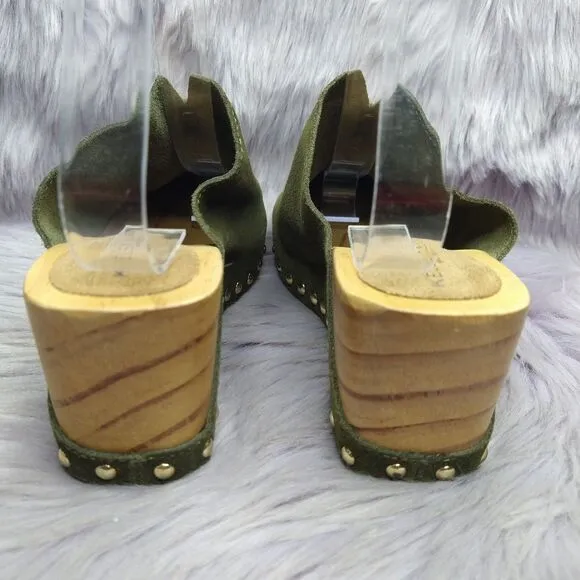 NEW Anthropologie Kelsi Dagger Brooklyn Journal Suede Platform Clogs Sz 7 Green